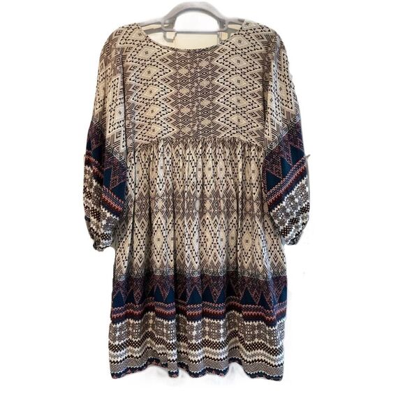 Umgee Boho Abstract Print Dress Tunic Brown Size Small - Picture 3 of 9